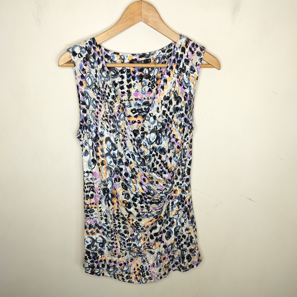 Nic + Zoe Faux Wrap Surplice Top Spotted Print Sleeveless